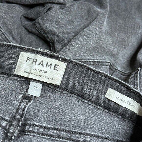 Frame Jeans 25 Womens Le Skinny High Raw Hem Stretch Charcoal Muddy Rips - Picture 7 of 8